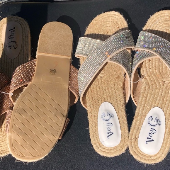 Very G Sparly Bling Rose and Silver Sandle Shoes Both Pairs Size 10 Flats - Picture 5 of 5